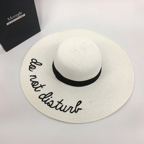 Do Not Disturb White Floppy Straw Sun Beach Hat - Picture 2 of 6